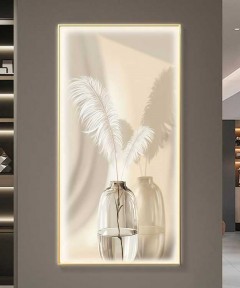 Gold Frame Vase Flower Crystall Painting Modern With Led Light